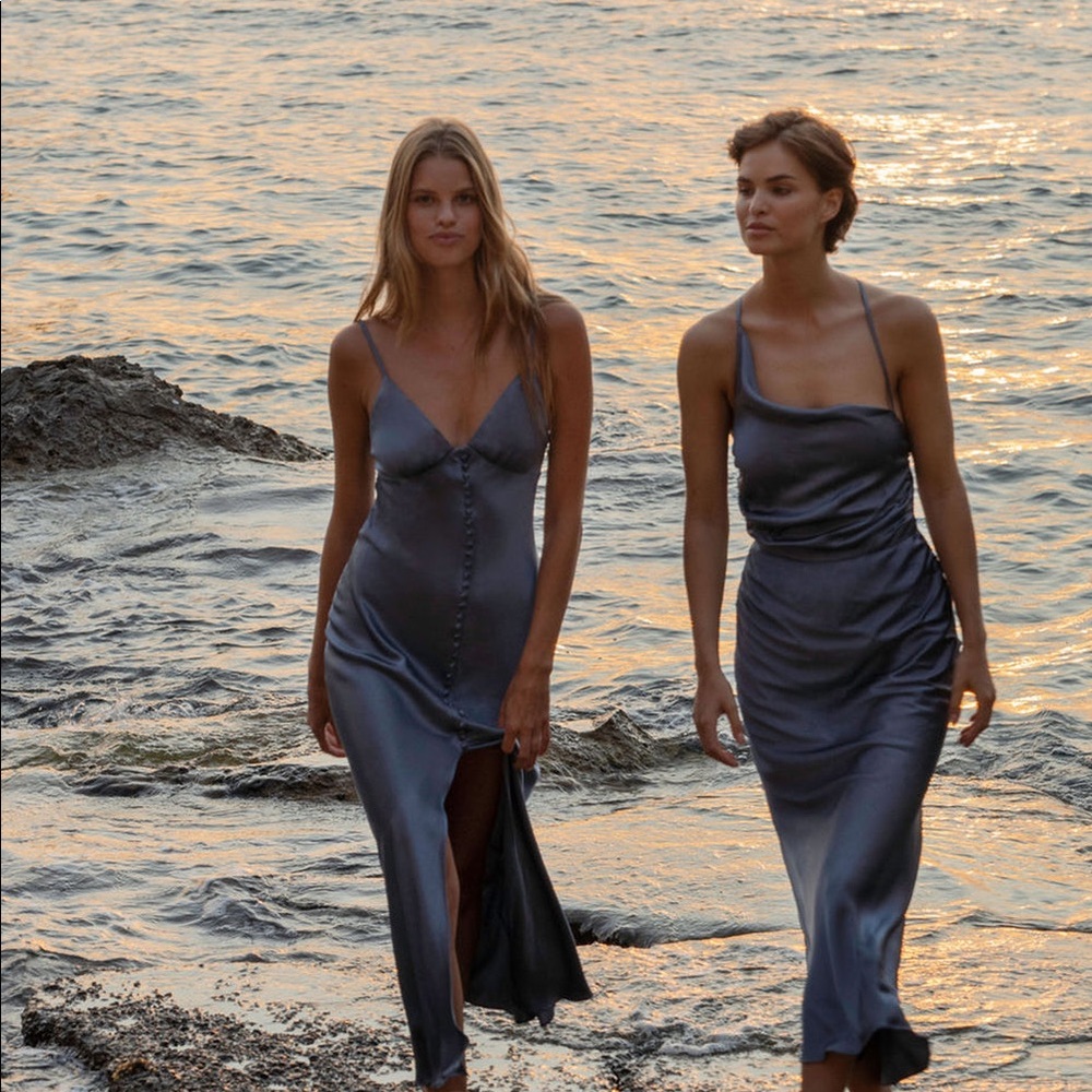 Shona Joy Revolve Blue Slip Dress